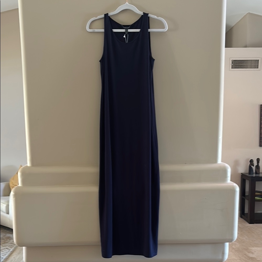 Eileen Fisher Scoop Neck Full Length Dress. Midnight. XS. NWT.